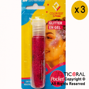 GLITTER EN GEL PELO ROSTRO CUERPO FUCSIA 854 X 20 GR x 3